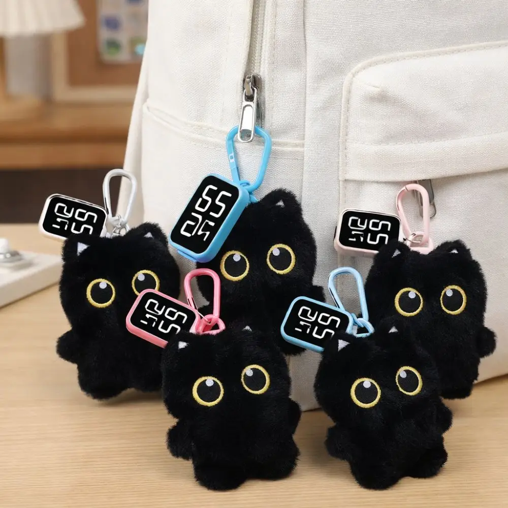 

Black Cat Pendant Electronic Hanging Watch Digital Display Waterproof Keychain Pocket Watch Carabiner LED Luminous Watches