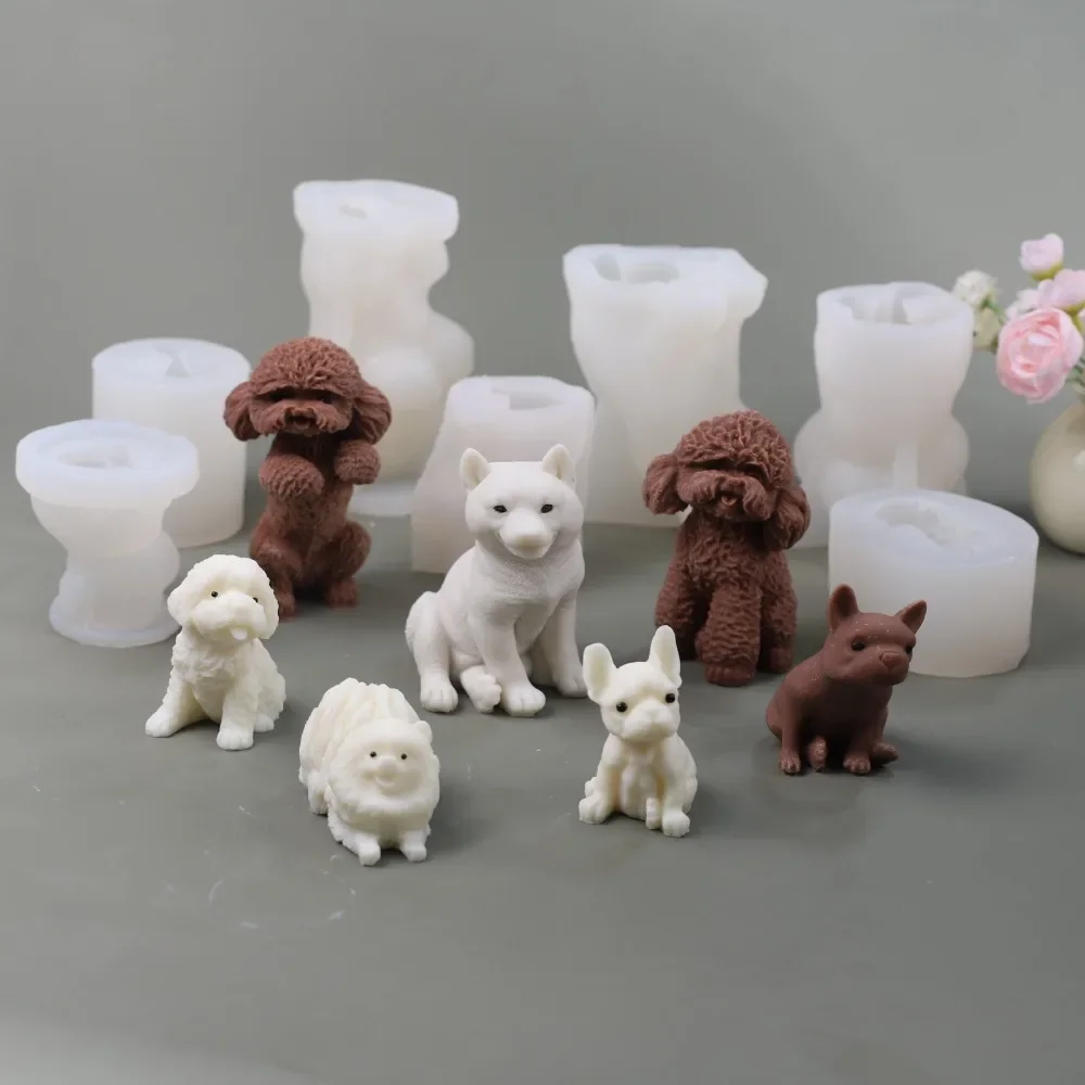 Mini molde de vela de silicona de animales, herramienta de fabricación de aromaterapia, decoración del hogar, regalos hechos a mano, lindo perro, caniche, yeso, bricolaje, 3D