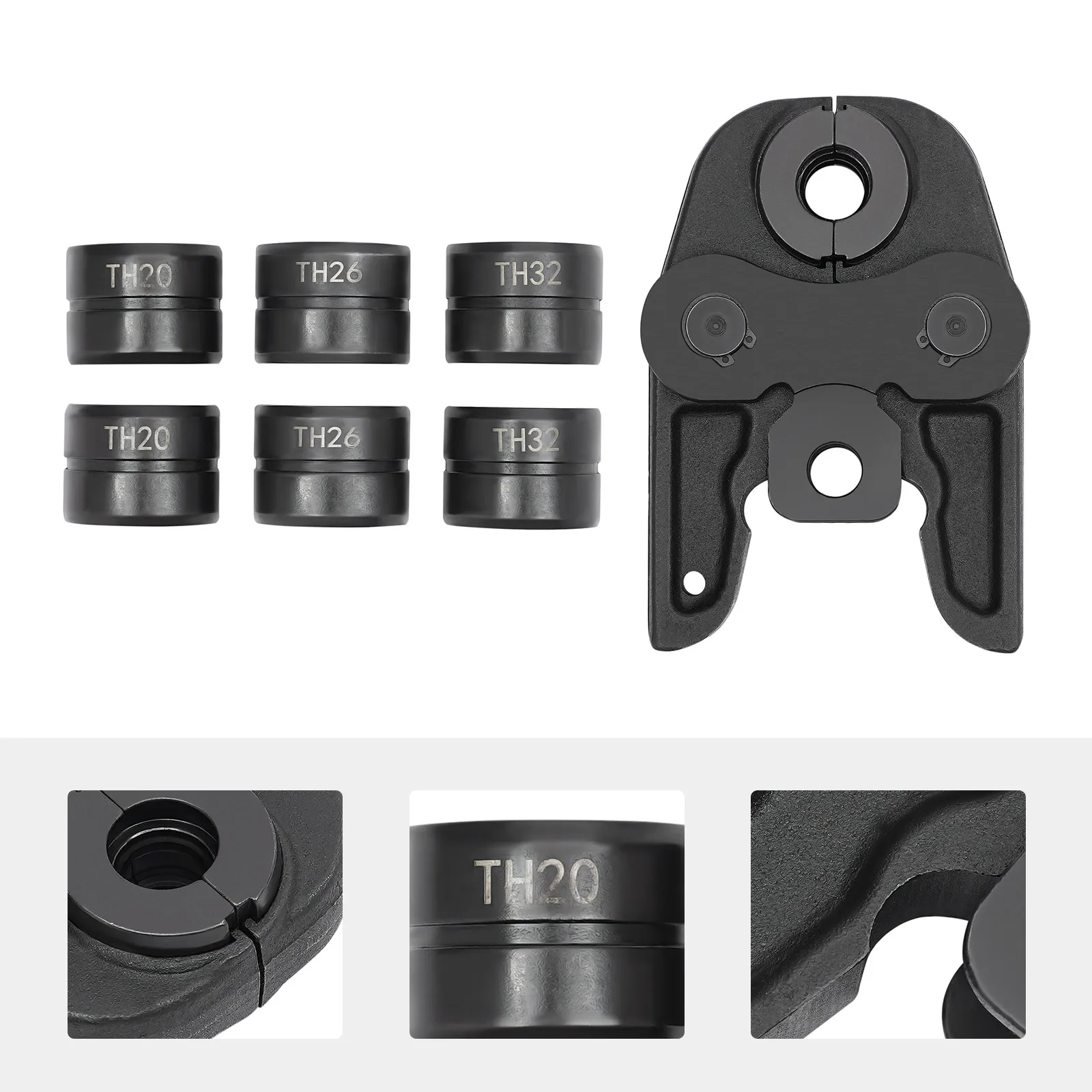 mâchoire de presse + moules TH16, TH20, TH26, TH32, mâchoire de clé à tuyau pour connecter des tuyaux en aluminium-plastique, des tuyaux Pex, des tuyaux en Pb