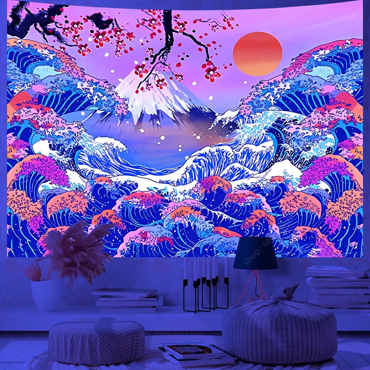 Japanese Wave Wall Tapestry Mount Fuji Cherry Blossom Art Print Decor For Bedroom Living Room Boho Style Home Interior Hanging