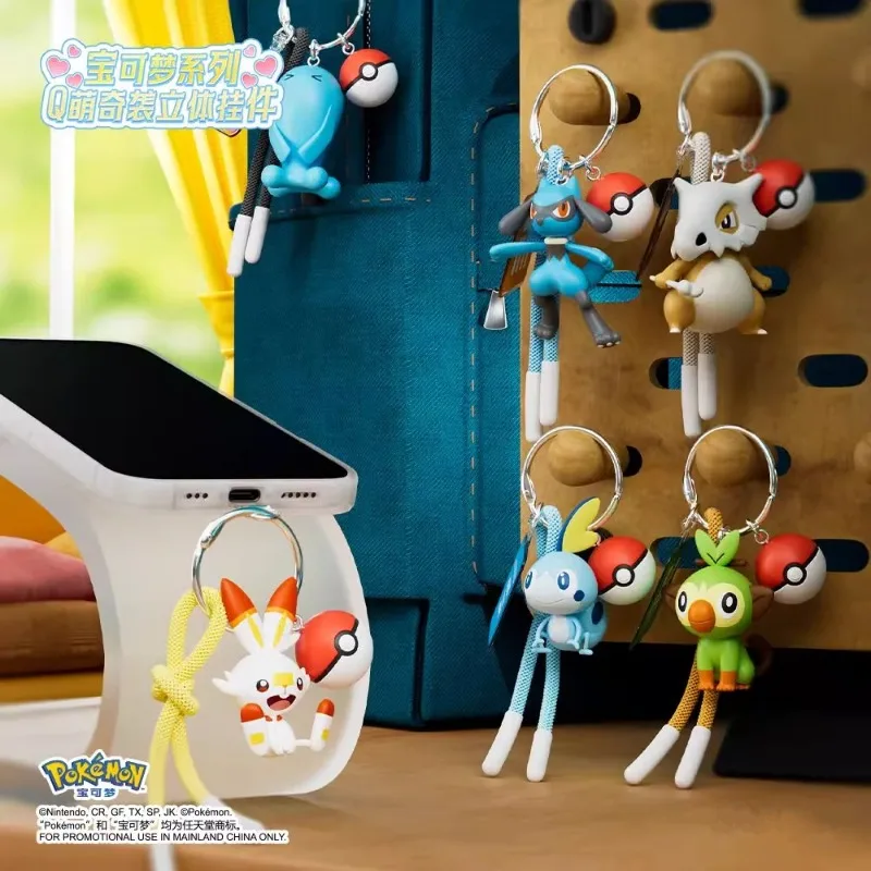 Genuino Pokemon Scorbunny Portachiavi Grookey Riolu Sobble Wobbuffet Cubone Anime Action Figure Giocattolo Portachiavi Fragranza Ciondolo Regalo