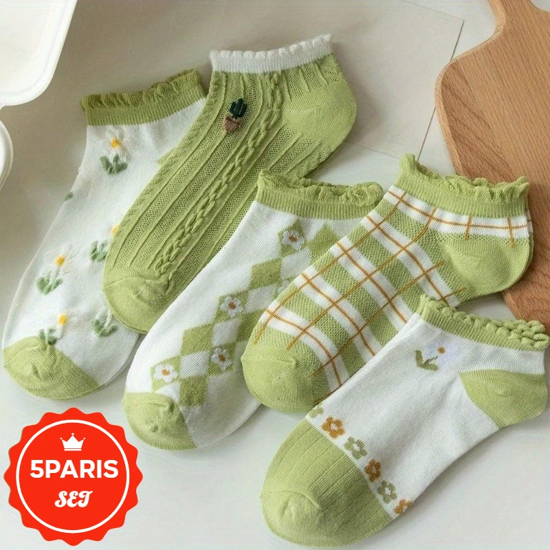 

5 Pairs Women's Ankle Socks - Anti Slip and Breathable Low Cut Socks for Woman, Fashion Short Socks Set for Ladies Daily Wear