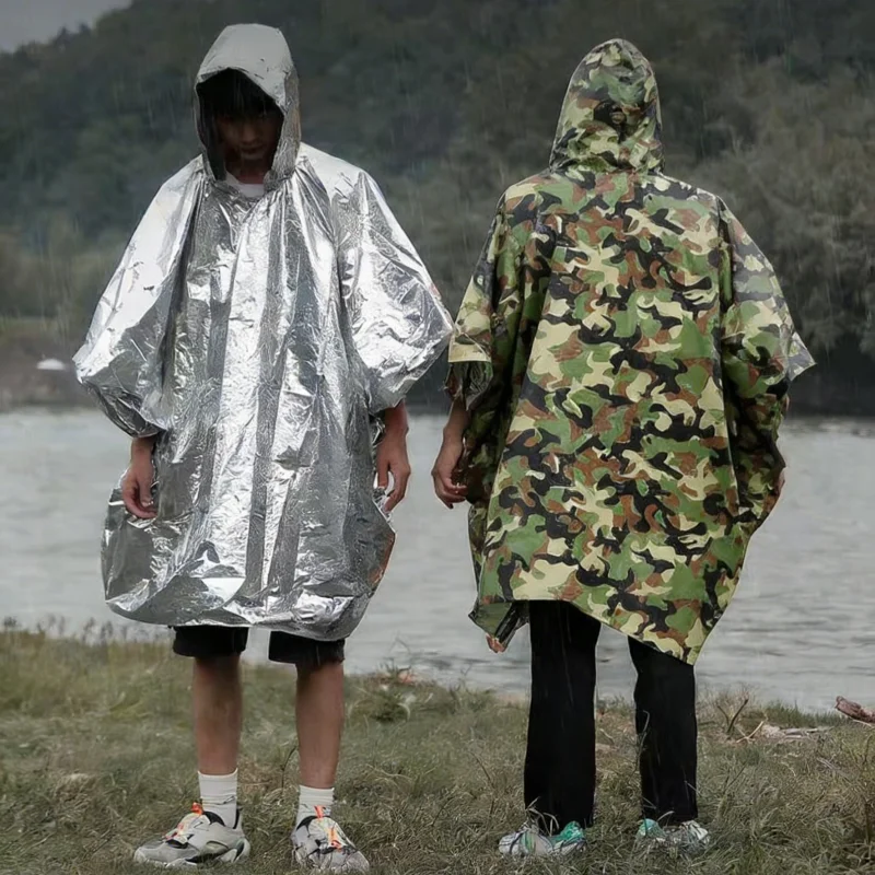 Emergency Water Proof Raincoat Aluminum Film Disposable Poncho Cold Insulation Rainwear Blankets Survival Tool Camping Equipment