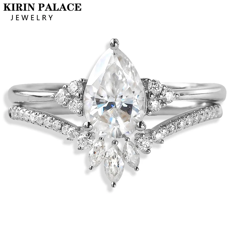 

Pear Cut Moissanite 2pcs 18K 14K 585 White Gold Rings for Women D VVS Marquise Moissanite Ring Sets Luxury Ring for Engagement