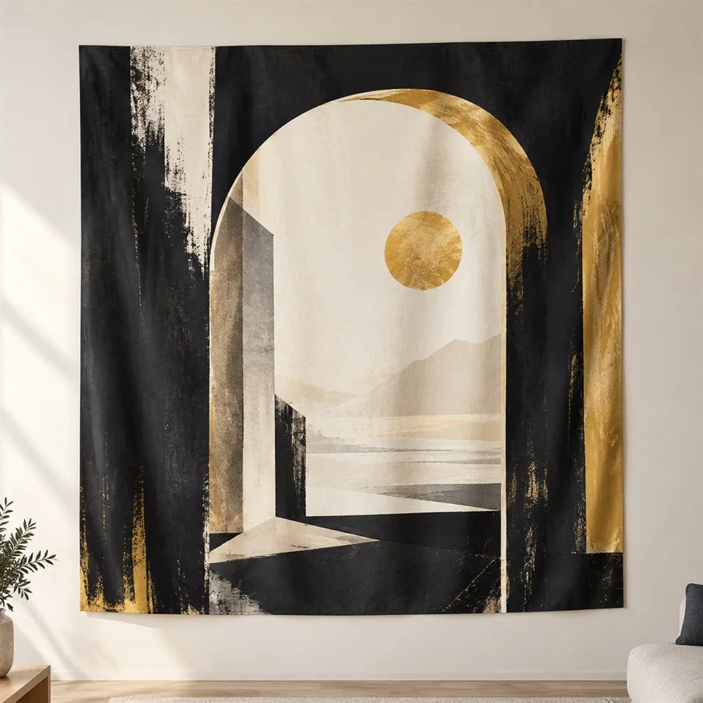 VIKAMA Brush Stroke Abstract Framed Panel Tapestry Wall Hanging, Modern Wall Decor Tapestries for Nursery Kids Room Bedroom