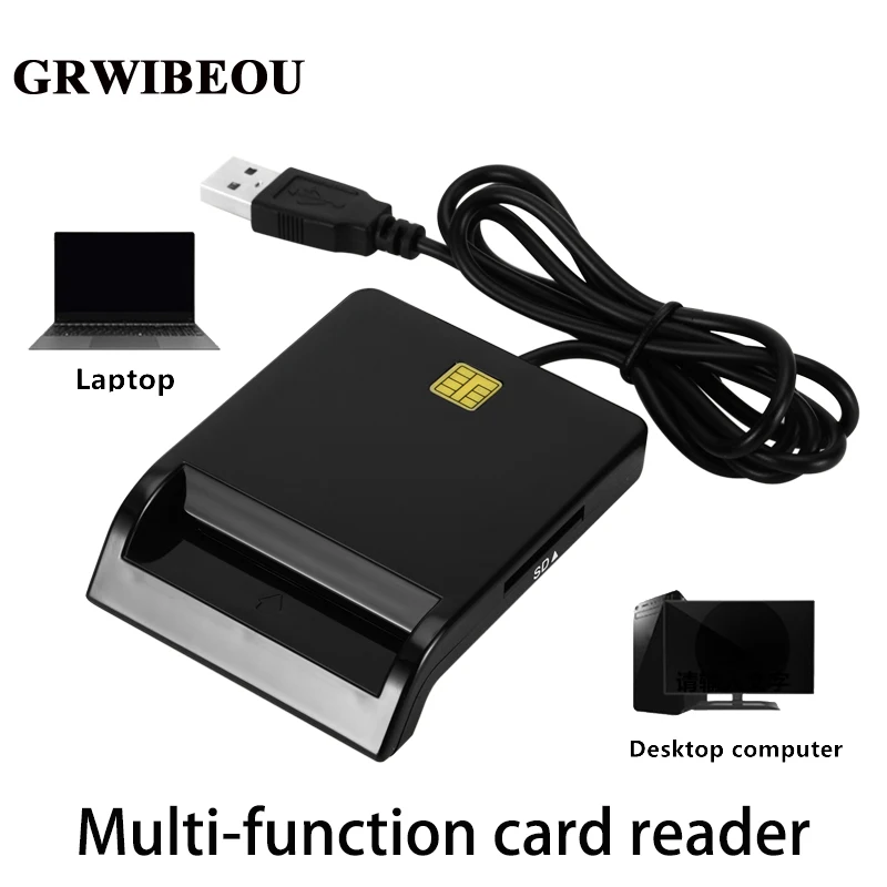 

GRWIBEOU USB SIM Smart Card Reader for Bank Card Multifunction IC/ID EMV SD TF MMC Reader USB-CCID ISO Windows 7 8 10 Linux OS