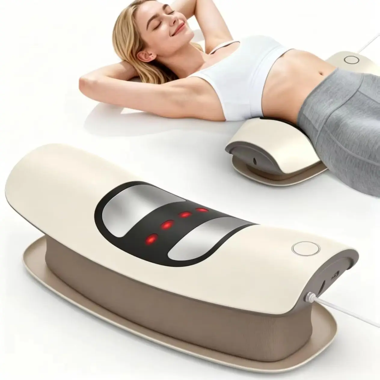 Dispositivo de tração lombar multifuncional, massageador de cintura, suporte para coluna, maca de massagem nas costas com vibração, airbag de tração