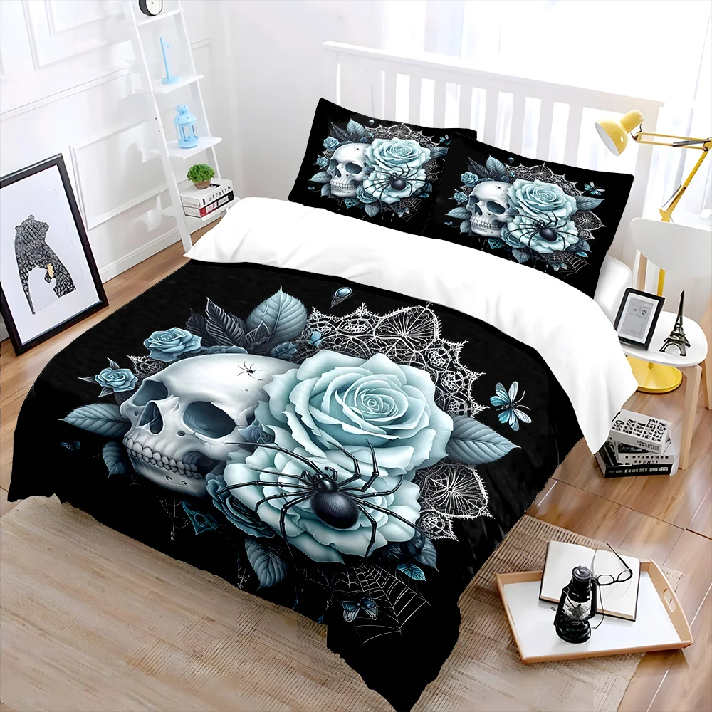 Blue roses with spider decoration Print Soft Comfortable Duvet Cover Bedding Set Included 1*Duvet Cover  2*Pillowcases