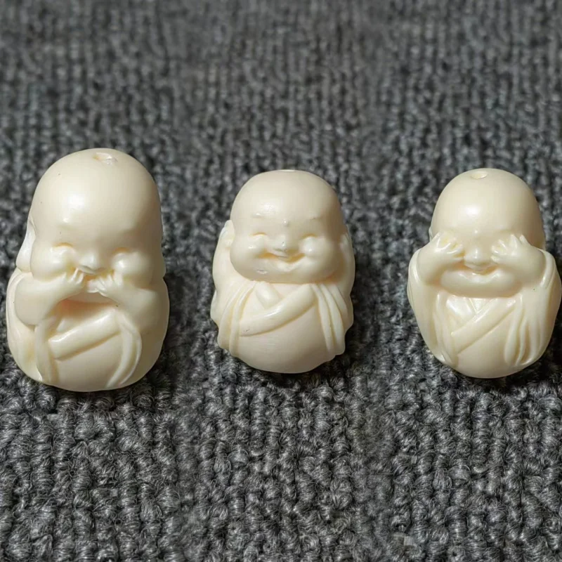 

Ivory Nut Carving Beads Accessories See No Evil, Hear No Evil, Speak No Evil-3 Little MonksDIYBracelet Super Cute Cute Accessori