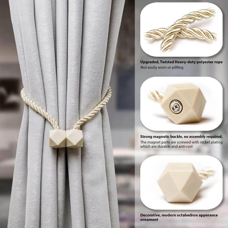 Magnetic Curtain Tiebacks with a Thicker Twist Rope and Strong Magnet Tieback Window Draperies Holders Decorative Drape Handmade
