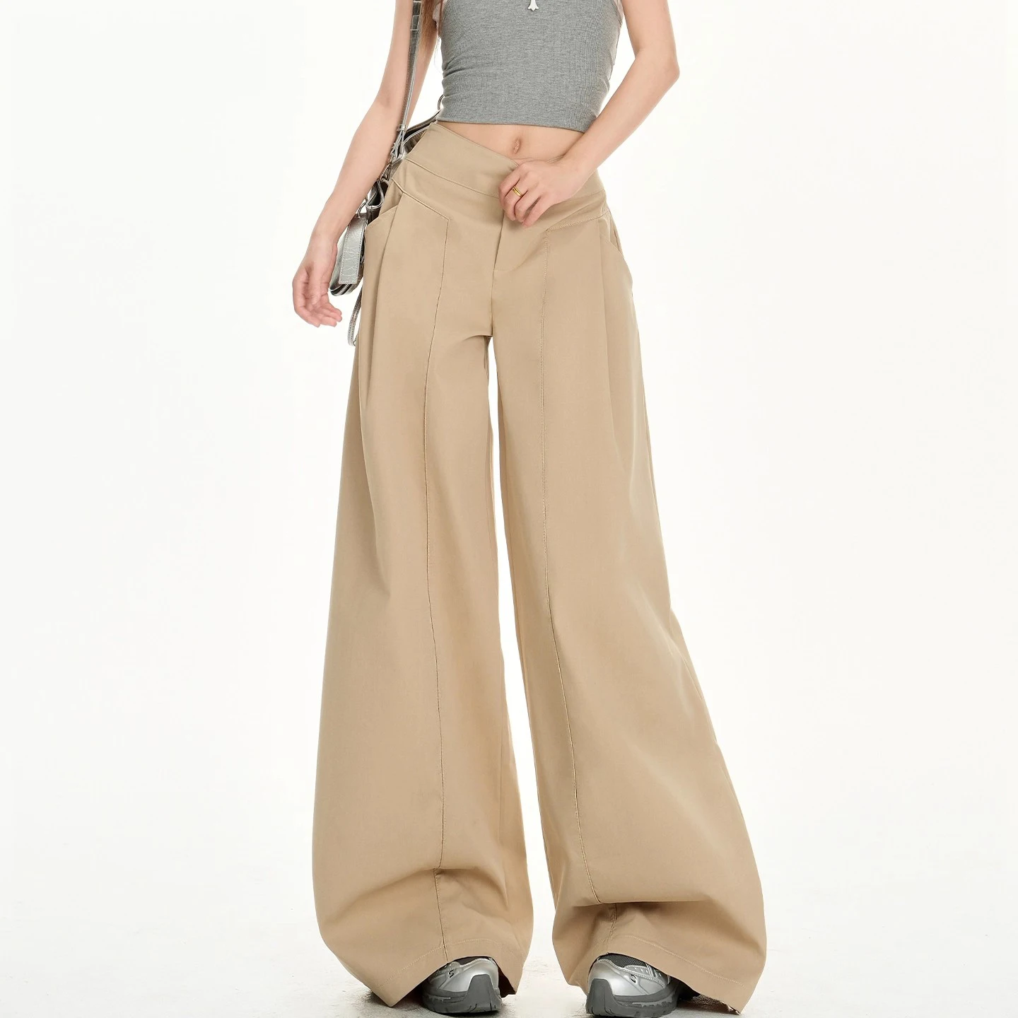 ارتفاع الخصر النساء البدلة السراويل مستقيم مكتب السيدات الكورية موضة بنطلون زر غير رسمي فضفاض الإناث السراويل السوداء جديد 2025