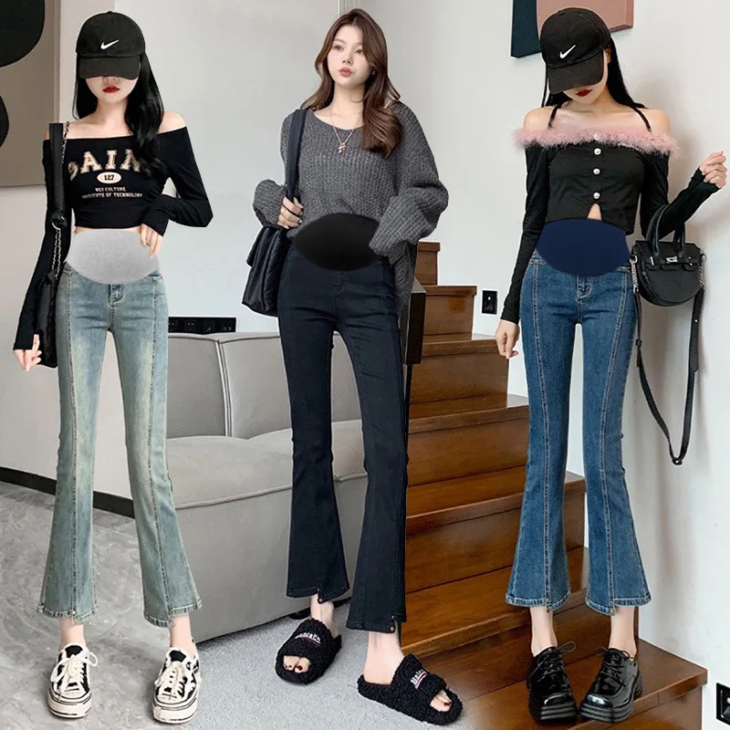 Stretch Flare Jeans for Maternity Women Fashion Boot Cut Belly Slim Pants  Pregnant Clothes  Trousers Spring Autumn