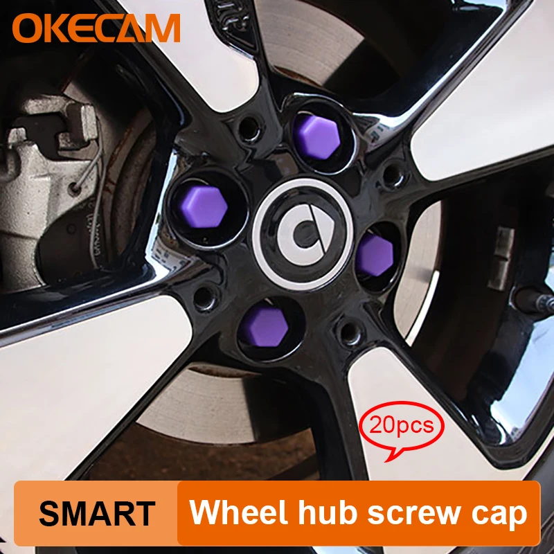 20pcs Black Car Wheel Caps Bolts Covers Nuts Silicone Auto Wheel Hub Protectors Screw Cap For Smart 453 Fortwo Forfour 2015-2021