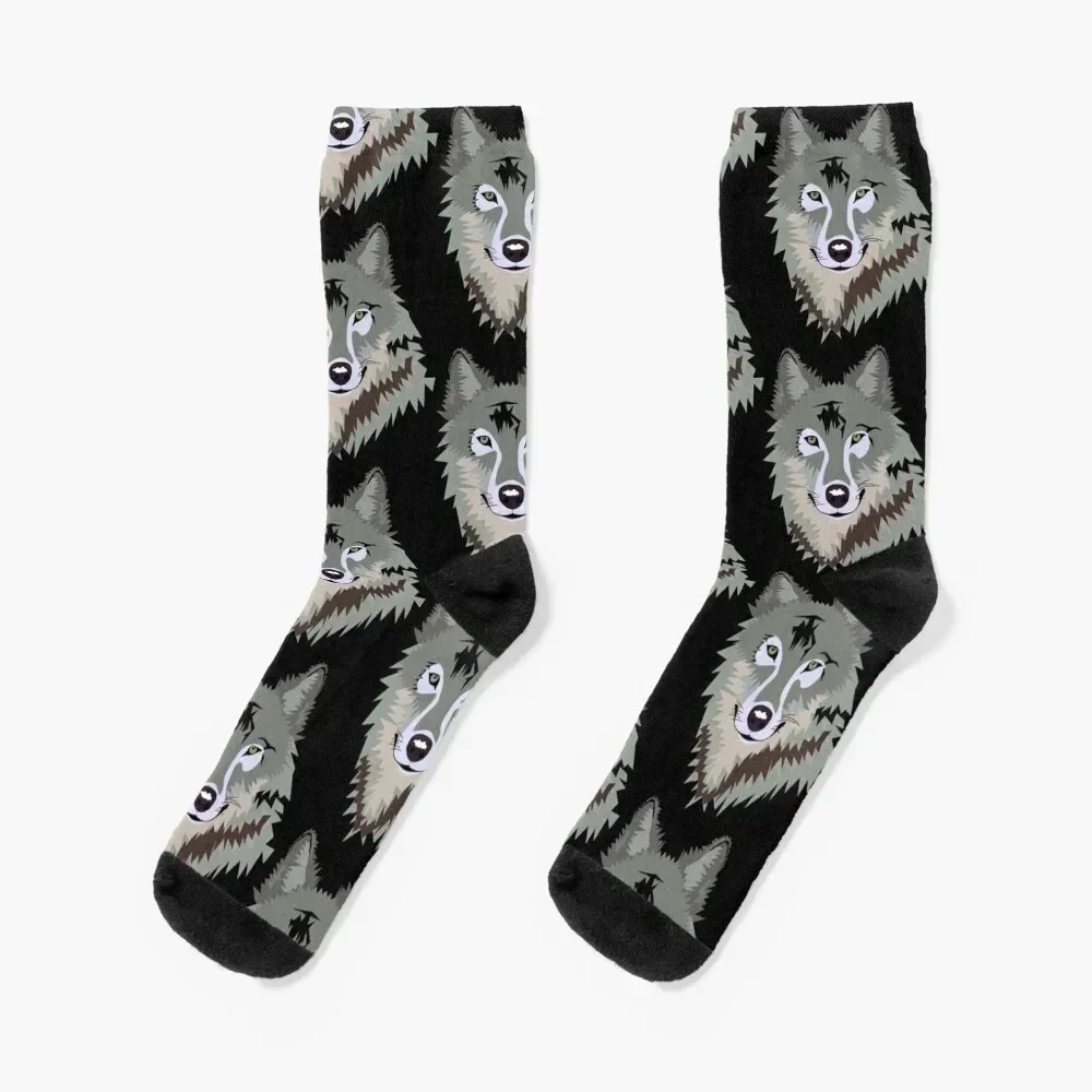 

Happy Grey Wolf Socks winter thermal Antiskid soccer custom sports Man Socks Women's