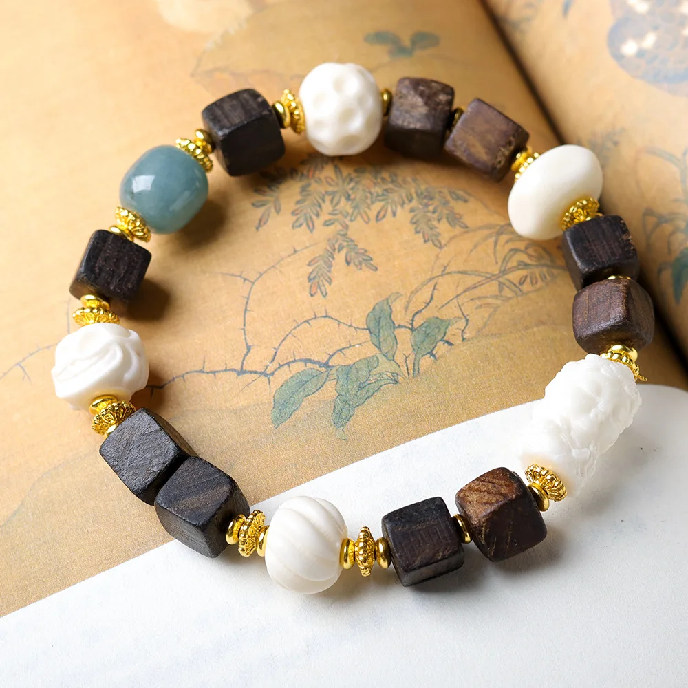 Original Design Dalagan Square Bead Bracelet Antler Root Guru Damo Ethnic Style Bracelet for Women Gifts