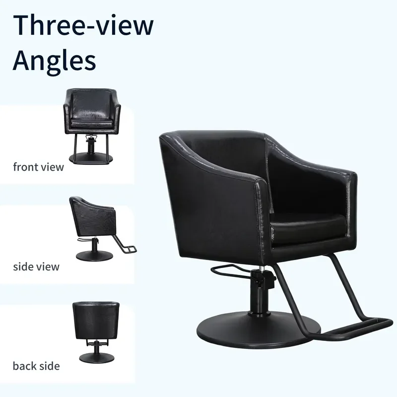 for Minimalist Retro Styling Chair Classic Tub Design PU Leather Matte Black Base Professional Barber Chair 360 Degree for