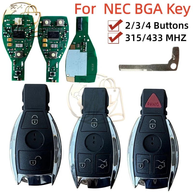 

For Mercedes Benz BGA NEC Type W202 W203 W204 W205 W210 W220 W212 W221 W222 A B C E S Series Remote Car Key 433.92 MHz Or 315MHz