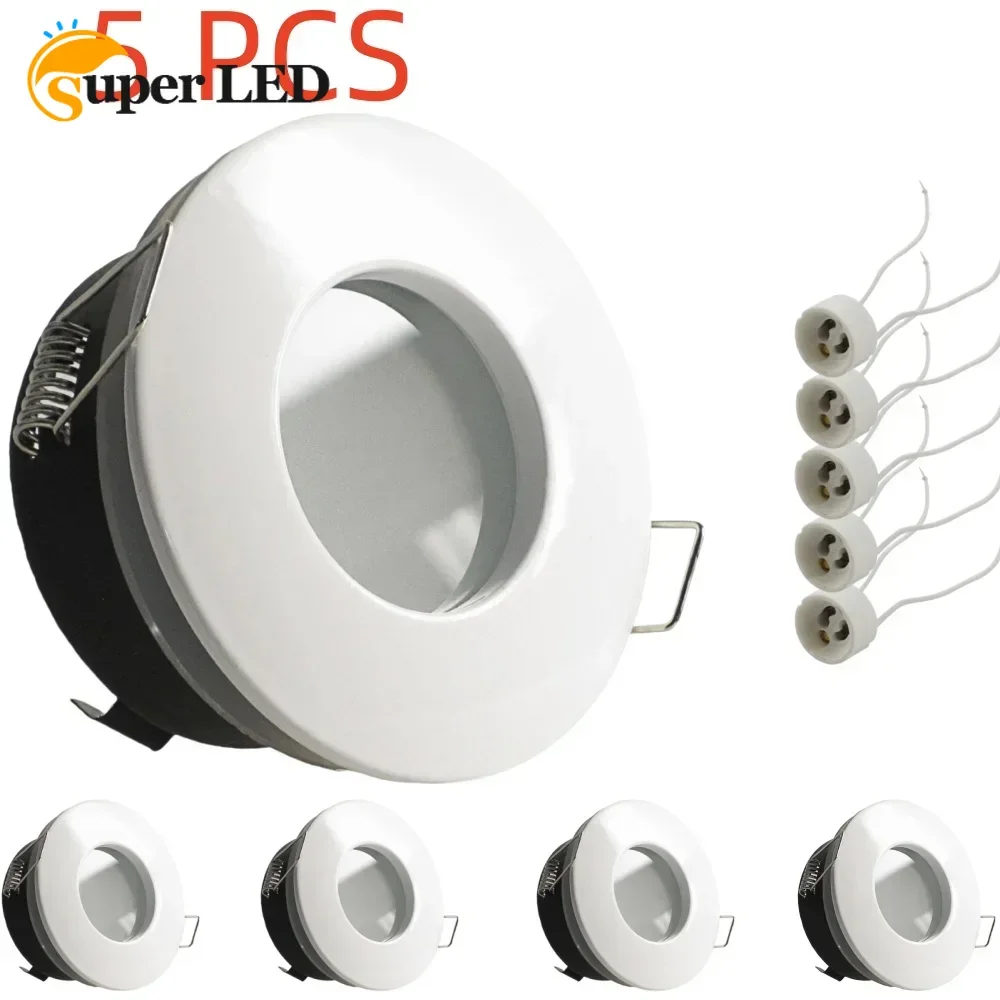 

5pcs Round Recessed LED Ceiling Downlight Mounting Aluminum Frame with GU10 Bulb Holder Spot Lamp Holder Socket Fitting Fixtures