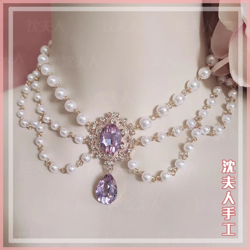 Lolita Collana girocollo di perle fatta a mano Girocollo leggero di lusso Anime Cosplay Y2K Accessori