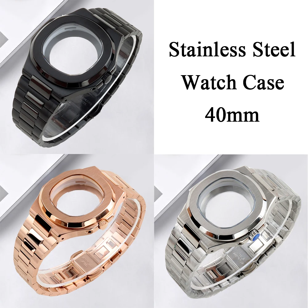

Black/Rose gold/Silver Square Watch Case NH35 40mm for modification Nautilus NH35 NH36 NH38 movement 30.5mm Dial Watch Parts