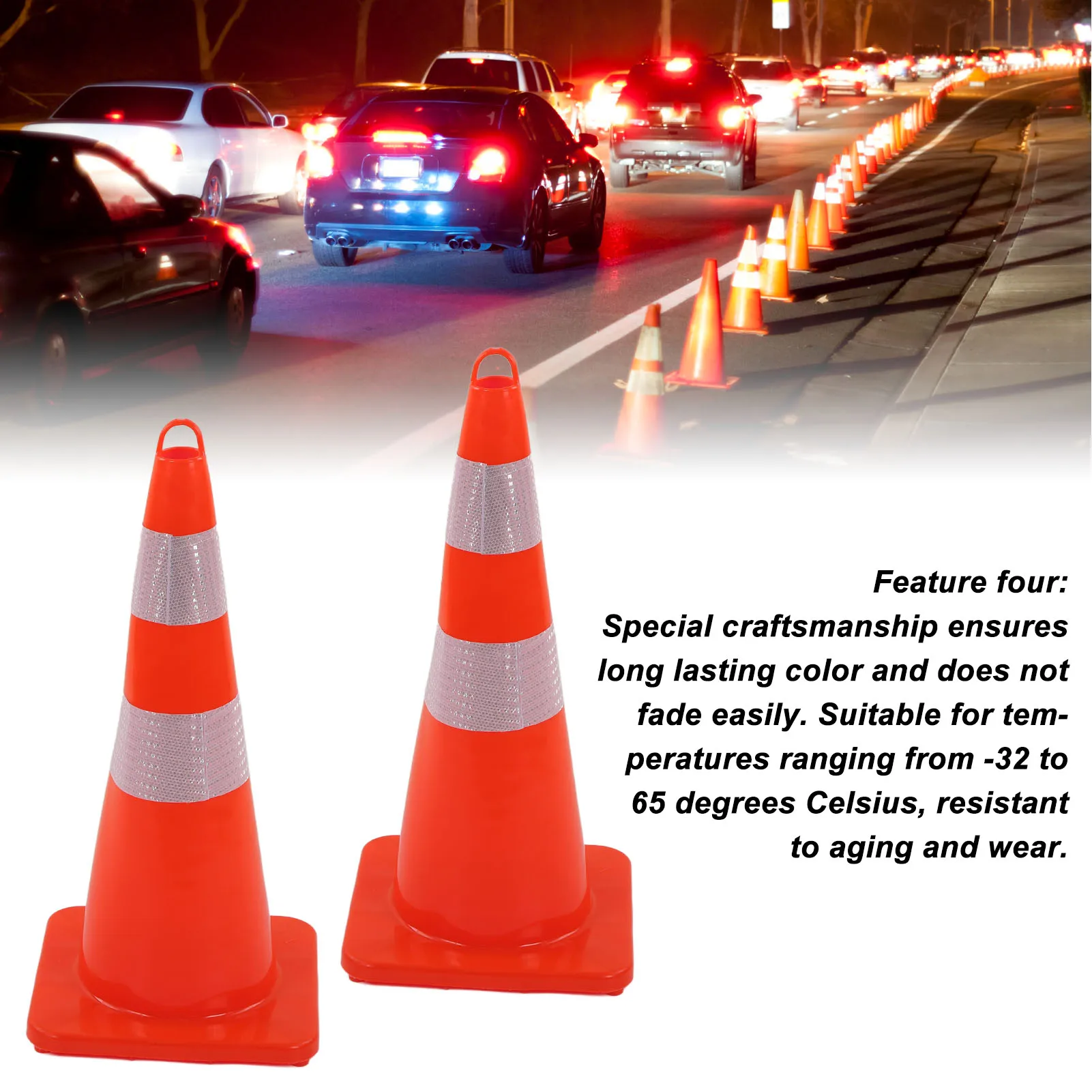 Traffic Cones Weather Resistant Reflective  Base Road Cones for Parking Lot Camping Red Reflective Traffic Cones