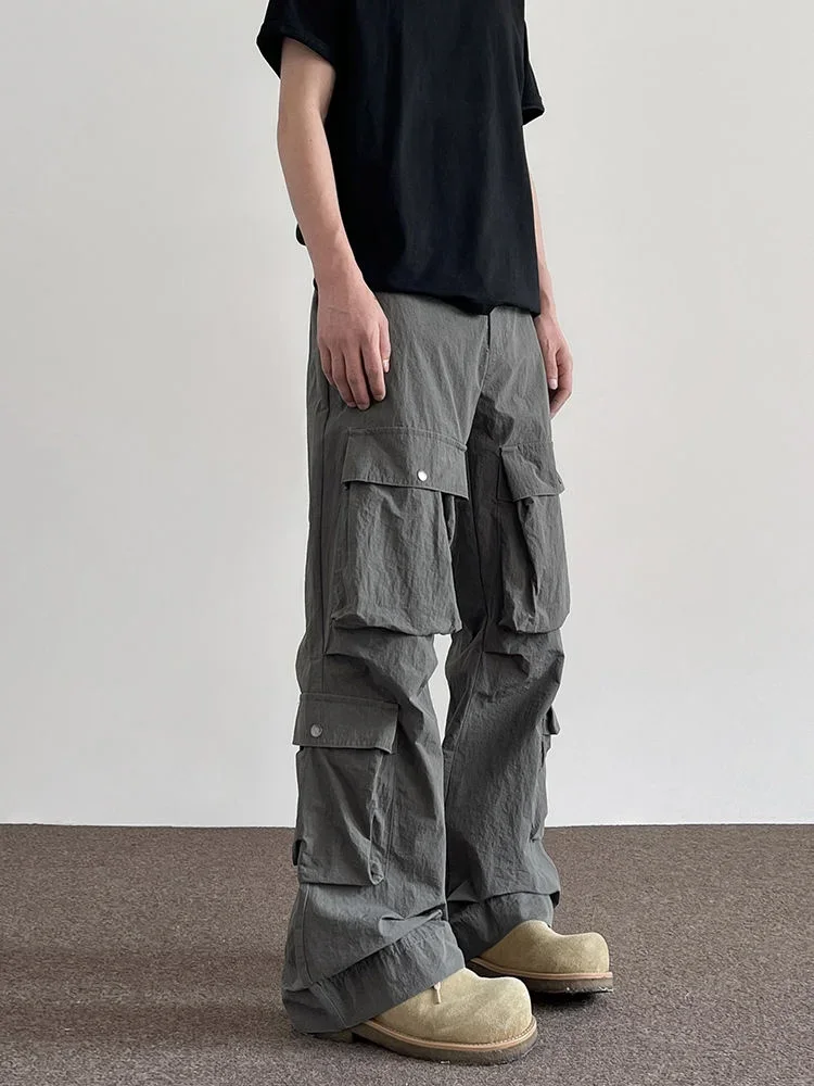 Women's Multi Pocket Casual Grey Unisex Thin Pants Retro Street Fashion Bottoms Female High Waist Straight Cargo Trousers