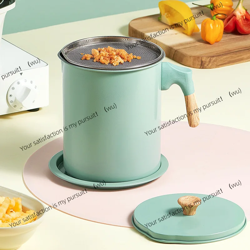 1.4L/1.7L Kitchen Stainless Steel Oil Filter Pot with Tray Large Capacity Lard Grease Strainer Tank Separator Cooking Utensils