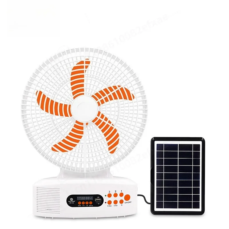 12 Inch Solar Powered Desk Fan with Bluetooth Speaker USB Charging Portable Table Fan for Outdoor Camping Home
