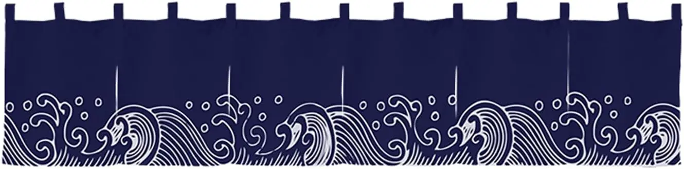 Japanese Style Noren Doorway Curtain, Blue Wave Pattern Door Way Hanging Short Curtains for Sushi Bar Izakaya Decoration
