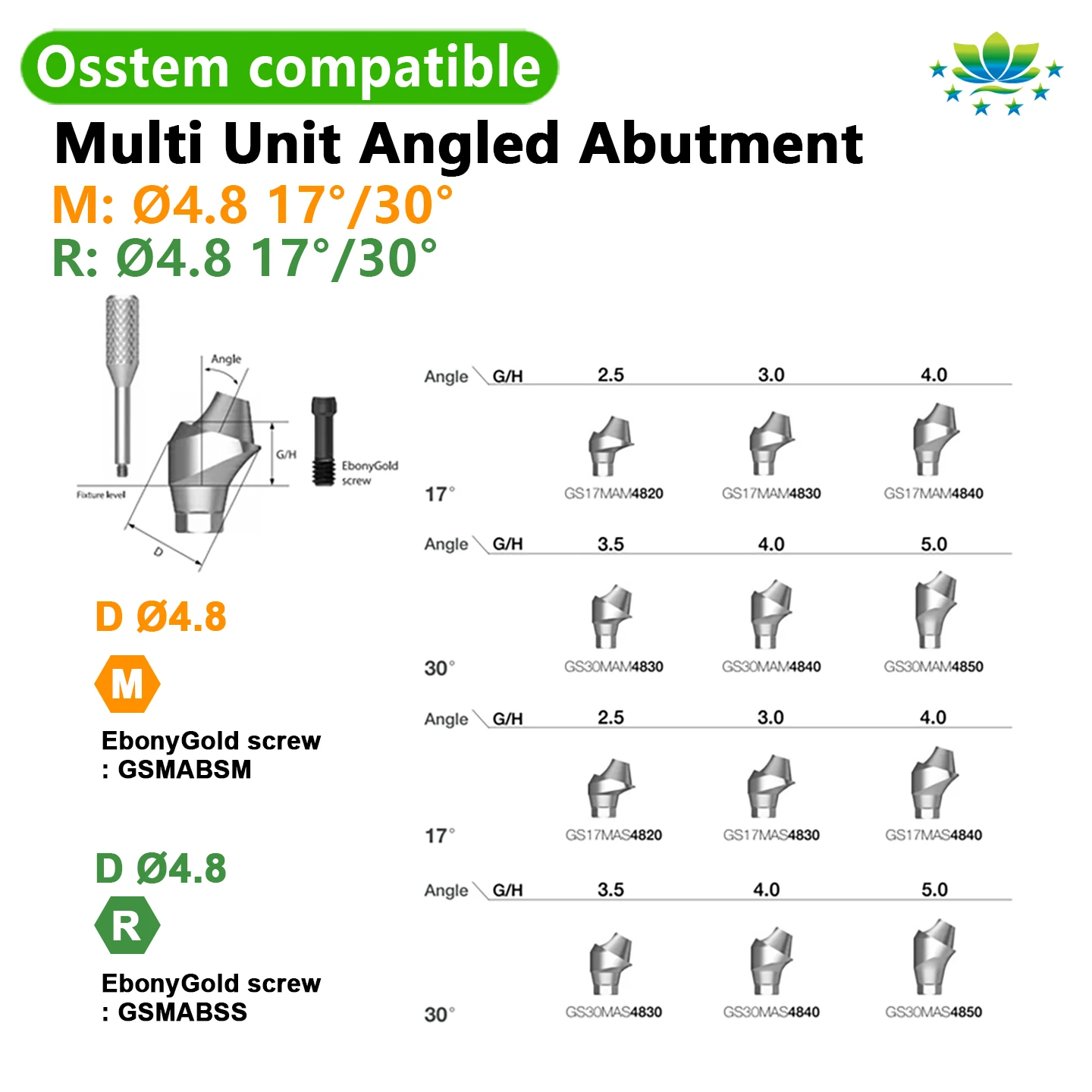 For Osstem TS System Multi Unit Angulated Abutment Multi-unit Angled Abutment 17°30° Dental Angled MUA Multi Unit Abutment