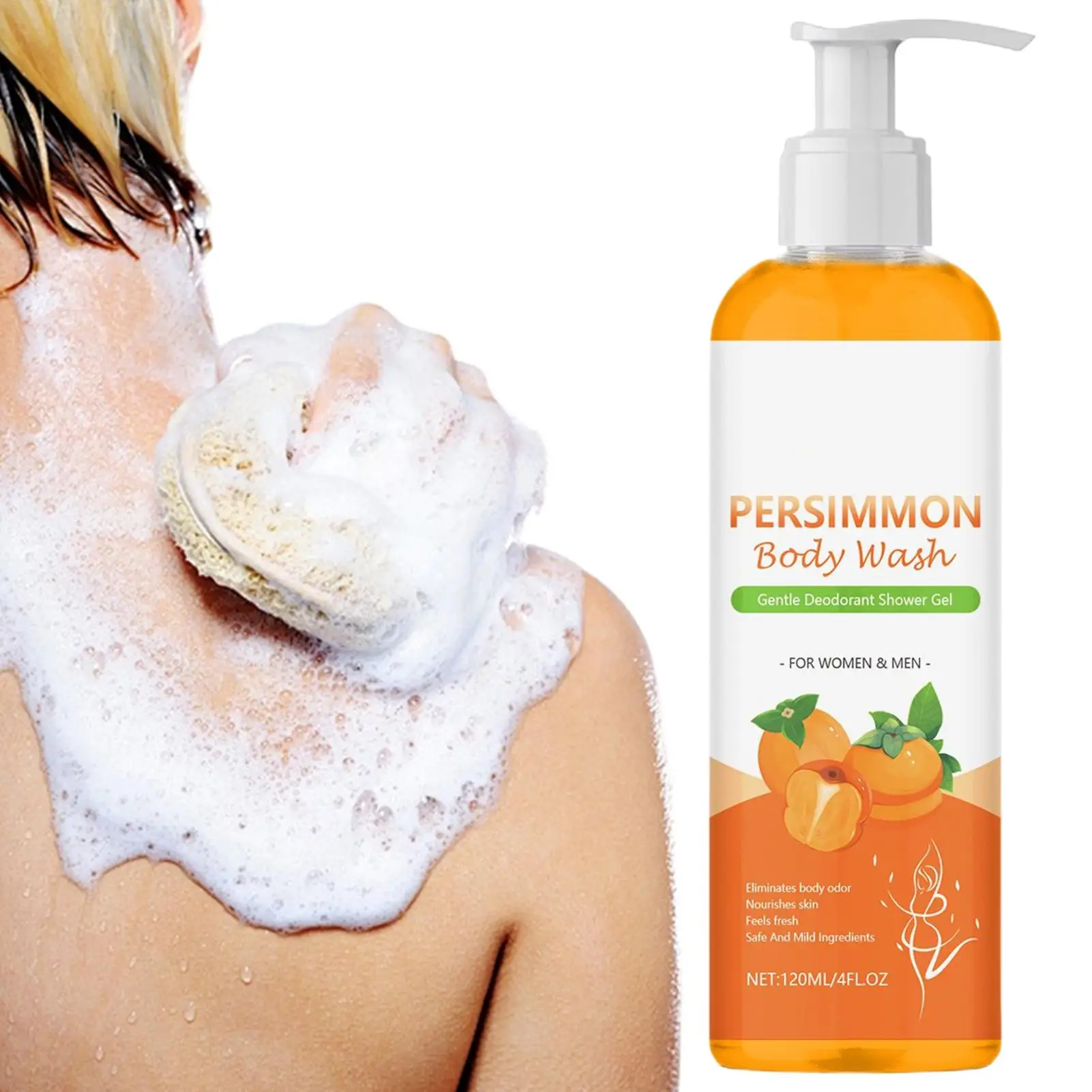 Shower Body Wash 120ml Persimmon Shower Gel Moisturizing Body Wash Refresh Scent Odor Remover For Women Men Teens Kids
