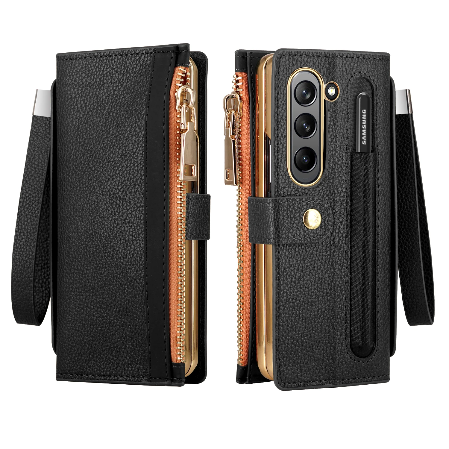 

Leather Wallet Case For Samsung Galaxy Z Fold 4 3 5 ZFold4 ZFold3 Z Fold4 ZFold5 With Pen Holder Card Slot Zipper Flip Cover