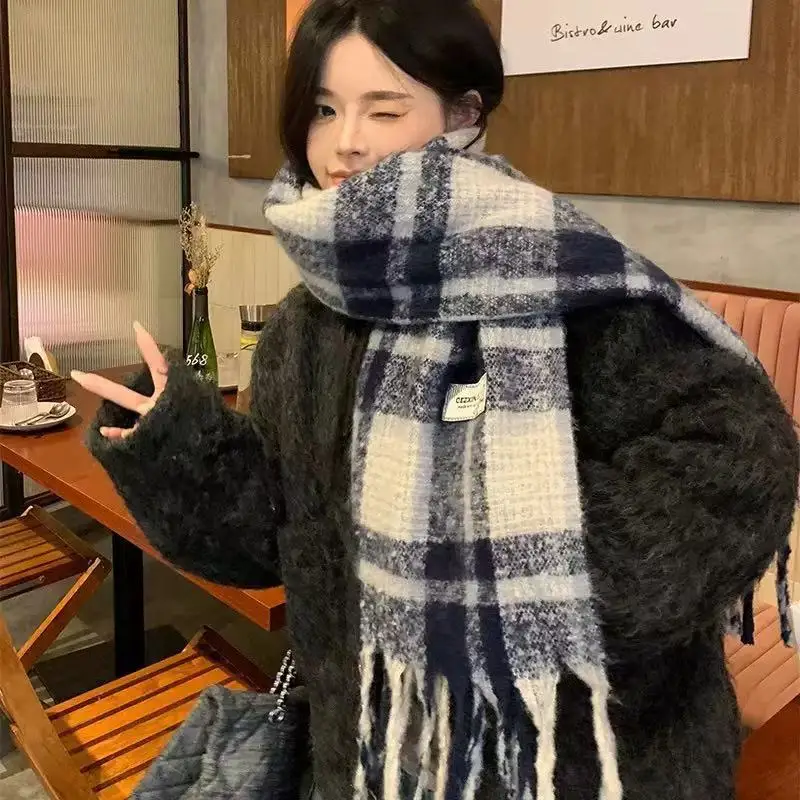 جو شتوي على الطراز الكوري، وشاح شال دافئ ومتعدد الاستخدامات، وشاح موهير وردي متقلب #3