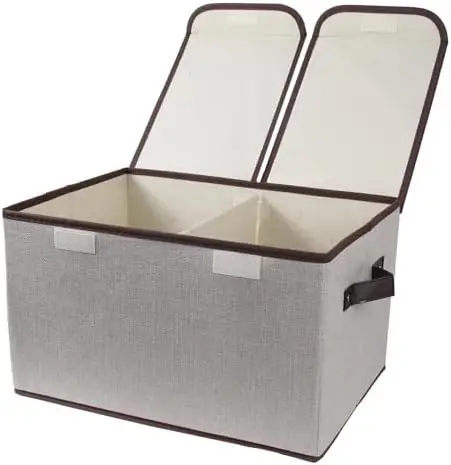 

Складной тканевый органайзер для хранения 16,5 дюймов, серый – с двойной крышкой и разделителями – большой органайзер для шкафа