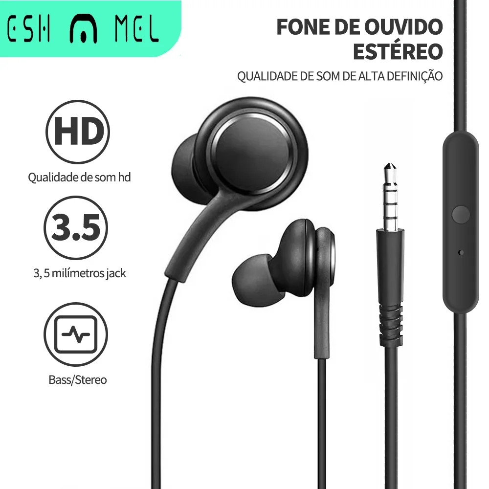 Fone De Ouvido Com Fio 3.5mm Bass HD Fone De Ouvido Auricular Headsets Kit Fone De Ouvido