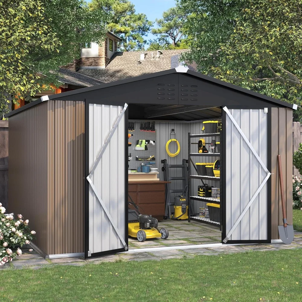 

10x10 Ft Outdoor Storage Shed, Metal Garden Shed, with Lockable Door