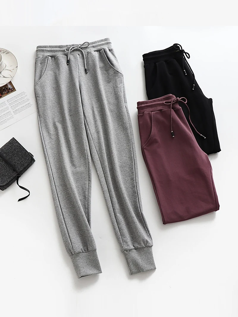 Women's Loose Cotton Sport Pants Spring Autumn Thin Casual Outerwear Comfortable Breathable Knitted Harlan