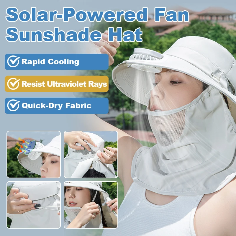 Breathable Solar Fan Sun Hat Wide Brim UV Protection Face Neck Coverage USB Rechargeable Bucket Hat For Women Camping Fishing