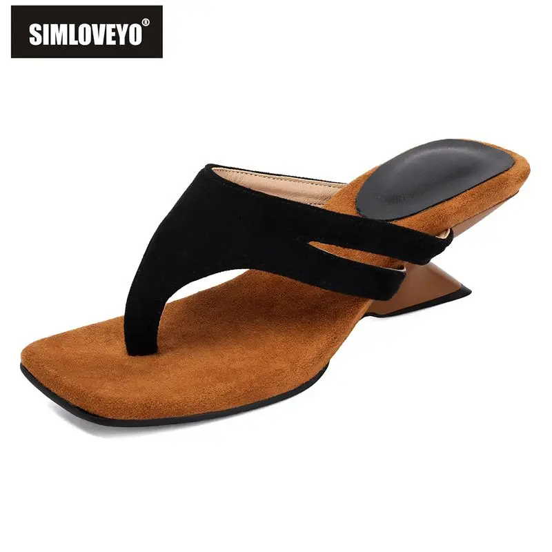 

SIMLOVEYO Brown Women Sandals Round Toe 6cm Block Heel Buckle Strap Mixed Color Plus Size 46 47 48 Leisure Daily Shoes Footwear