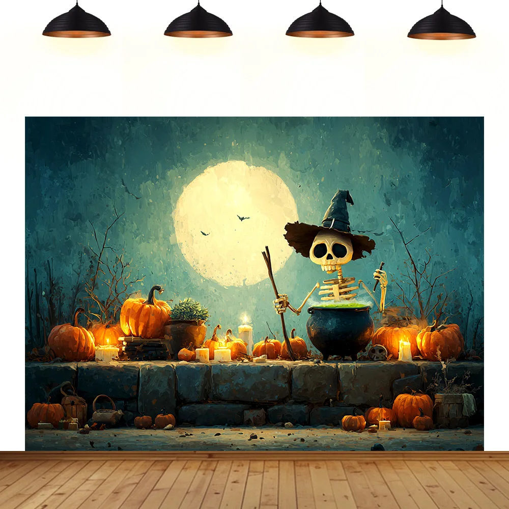 

Halloween theme background Large size castle grave terror festival cute cartoon children room decoration photography backdrop