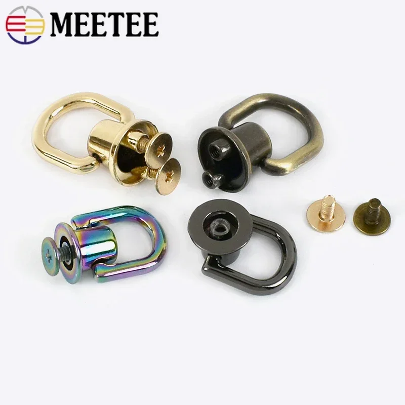 Meetee 5/10Pcs Metal D O Ring Stud Side Clip Bag Screw Nail Rivet Strap Connector Hang Hook Buckle DIY Purse Leather Accessories