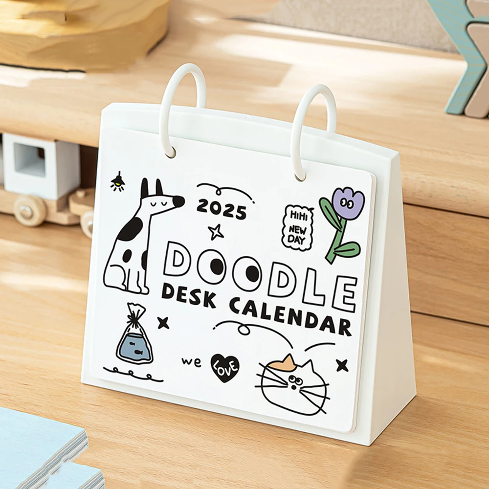 2025 Mini Cartoon Creative Graffiti Check In Calendar Desktop Paper Notebook Decoration Memo Pad Calendar Home Desktop Ornaments