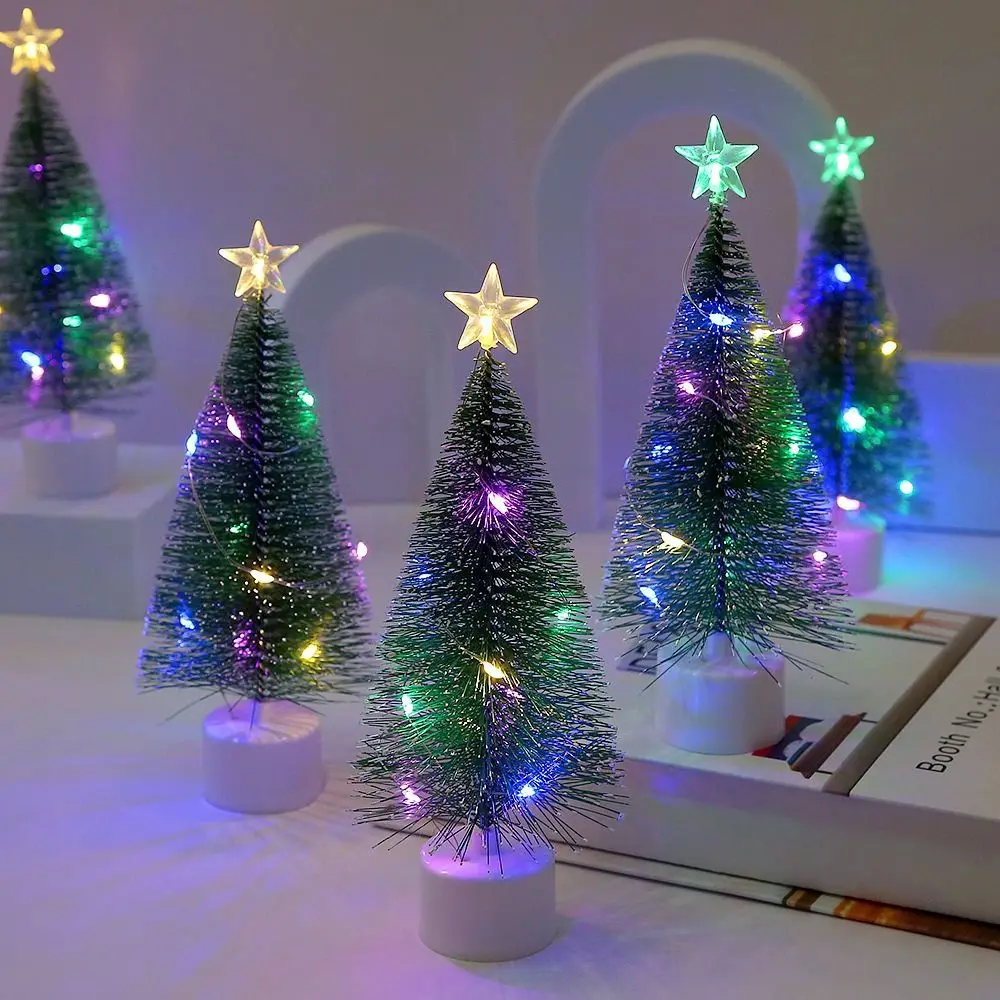 

Mini LED Colorful Luminous Christmas Tree Green Plastic Christmas Tree Night Light Exquisite DIY Handicraft