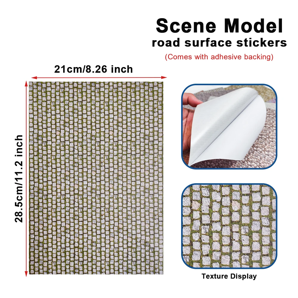 8.26*11.2インチの自己粘着ステッカーシート、DIYモデル、壁、床、工芸品、道路、砂場風景、ドールハウスの装飾用、2枚入り