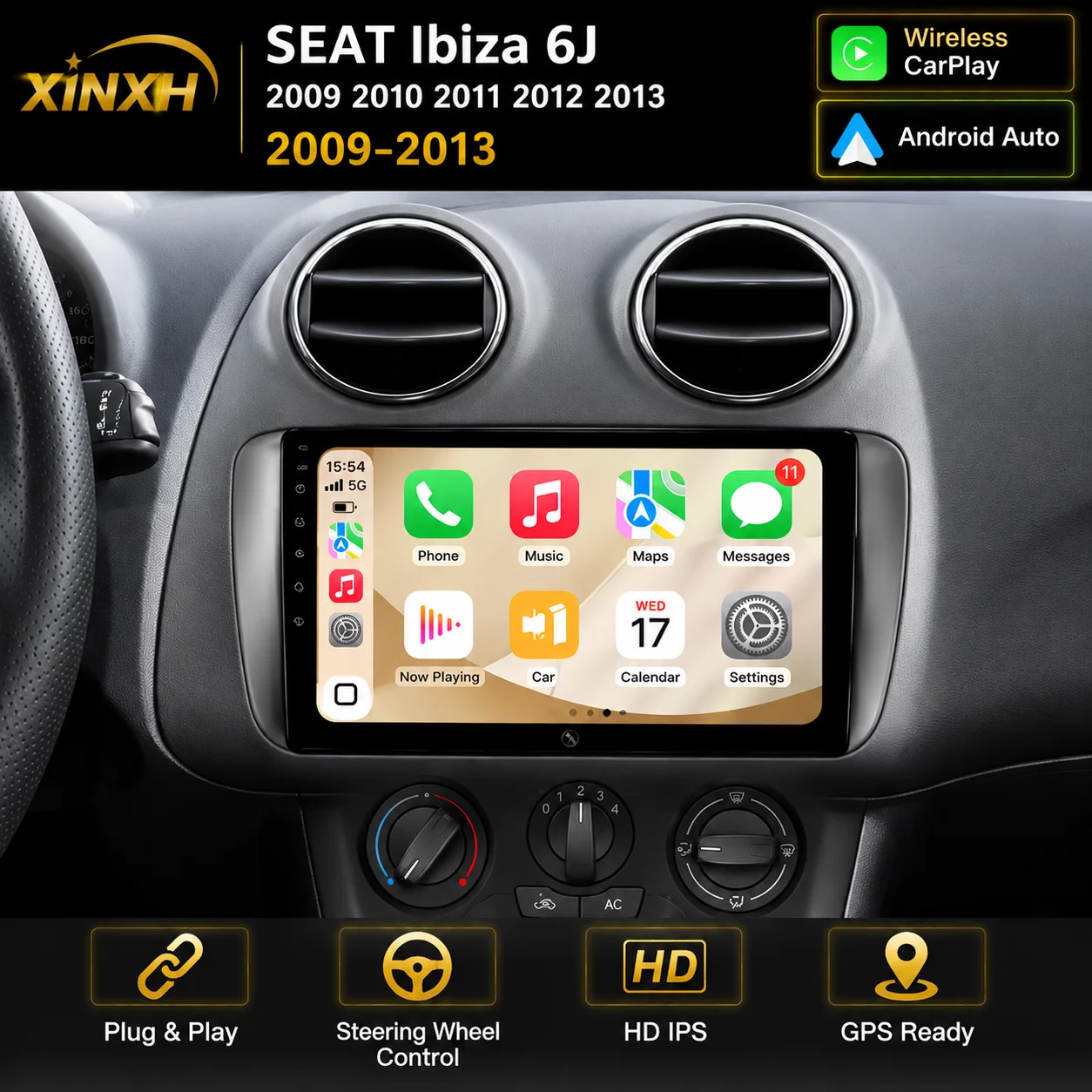 Car Stereo Radio for SEAT Ibiza 6j 2009 2010 2011 2012 2013 Wireless CarPlay Android Auto Multimedia Navigation 2din Autoradio