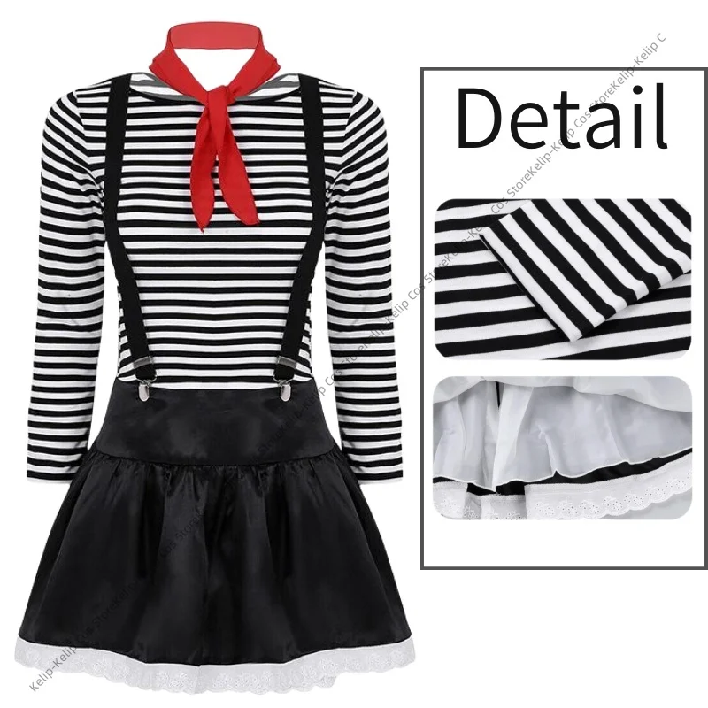 

Pantomime Clown Circus Performance Drama Clown Striped Suit Halloween Cosplay Costume