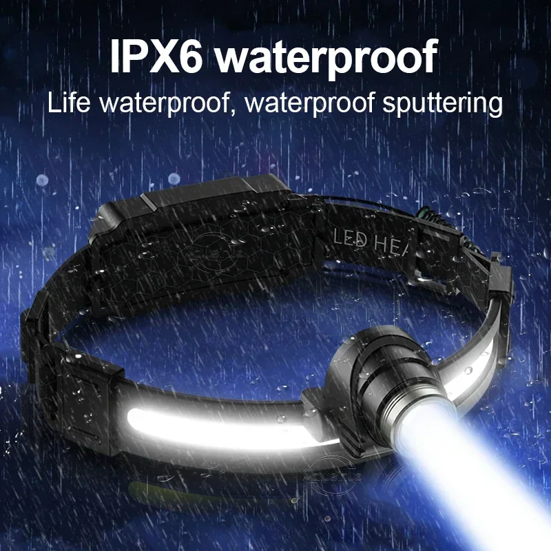 COB Induction Headlight Multi-mode Red Light Warning LED Outdoor Head Mounted Strong Light Running Headlight Camping Flashlight