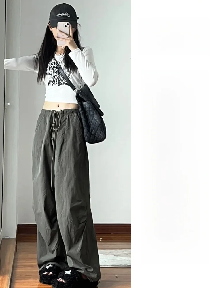 아메리칸 슬레 밀리터리 작업 바지 하이 웨이스트 루즈핏 캐주얼 퀵 드라이 스트레이트 컷 여성용 여름 스포츠 바지