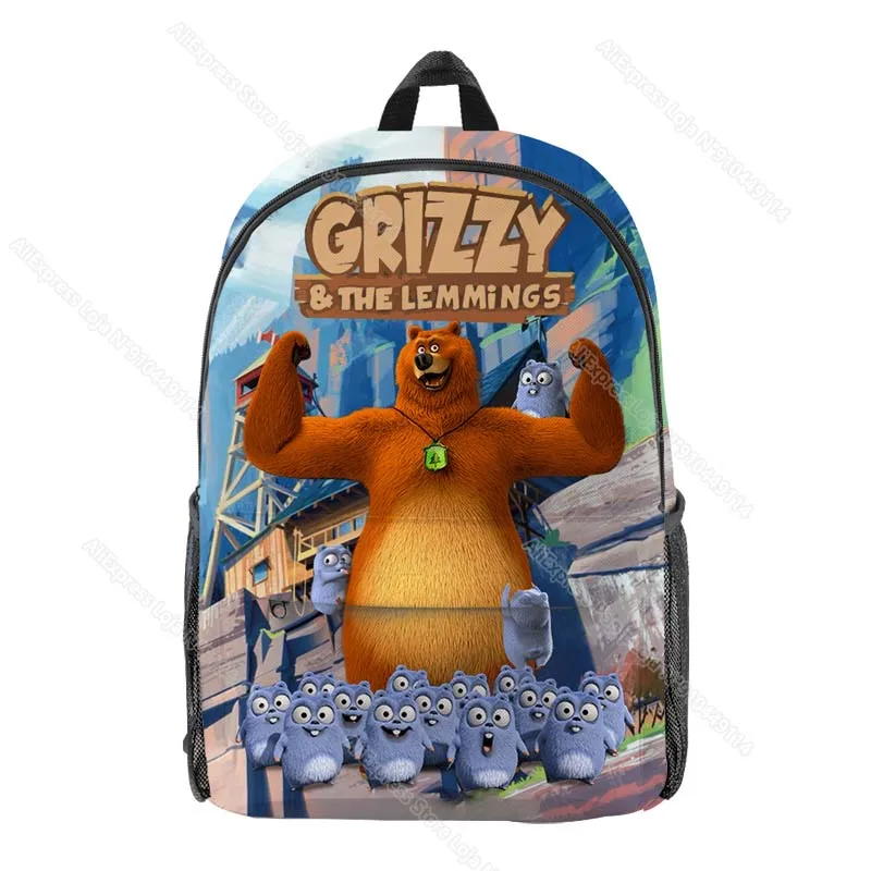 Boys Girls Grizzy and the Lemmings 3D Print Backpacks Kids Cartoon Bookbags Students Anime School Bags Unisex Teens Travel Bags