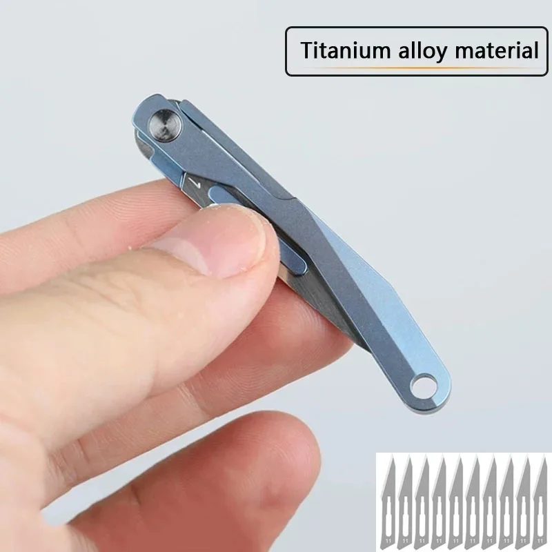 Mini Titanium Alloy Folding Medical Knife EDC Outdoor Unpacking Pocket Utility Knifves With 10pcs NO.11 Replaceable Blades